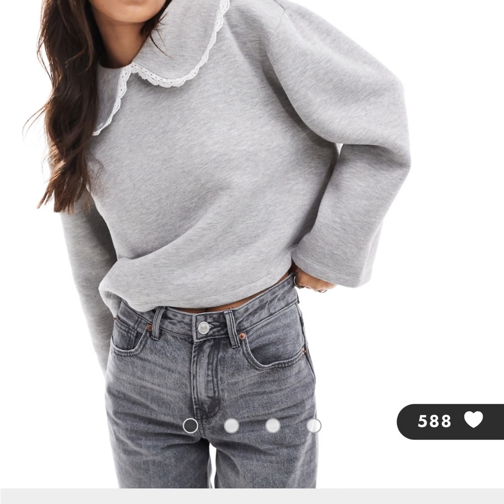 ASOS design lace collar sweat in light gray heather - size XS (4-6)